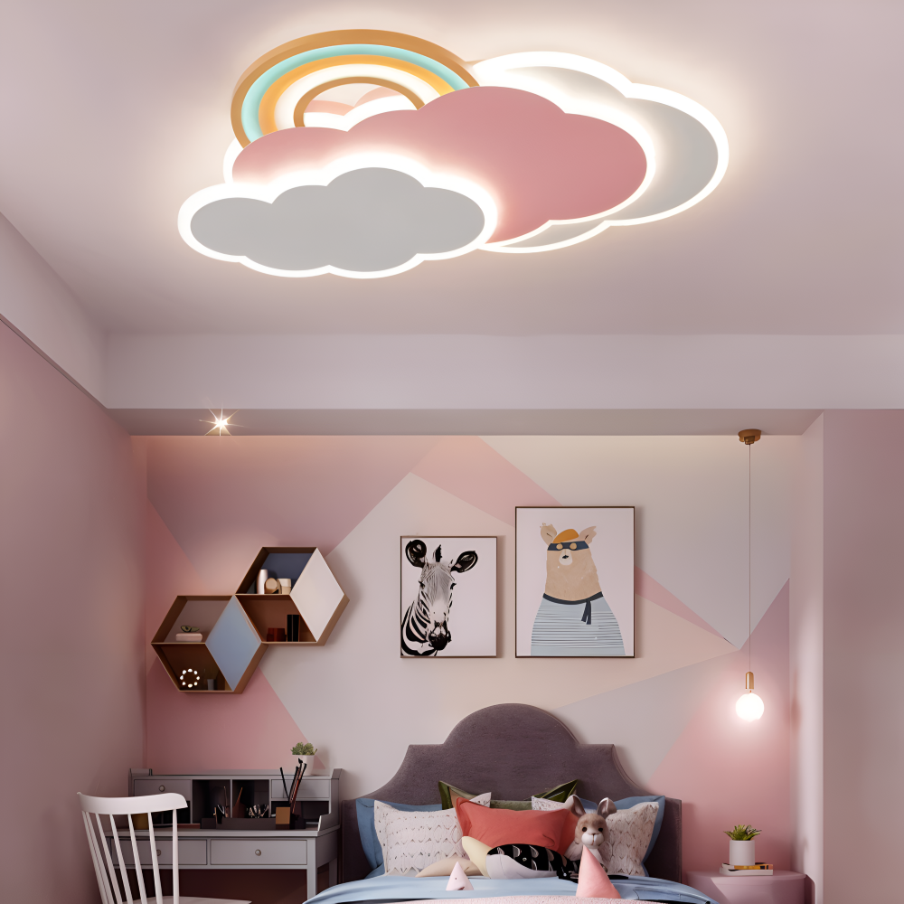 MagicPink Deckenleuchte - Bunte Wolke und Regenbogen LED Deckenleuchte für Kinderzimmer