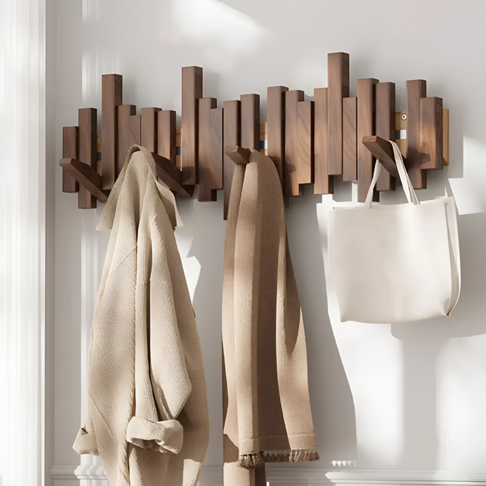 Magnetische Kleiderhaken aus Holz – Klappbare Wandhaken Leiste, 4 bis 10 Haken (28-66cm)