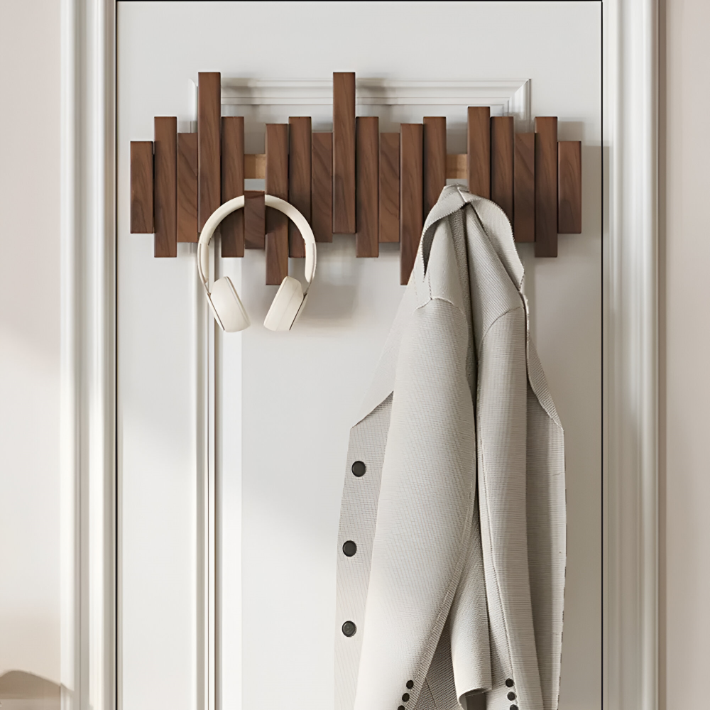 Magnetische Kleiderhaken aus Holz – Klappbare Wandhaken Leiste, 4 bis 10 Haken (28-66cm)
