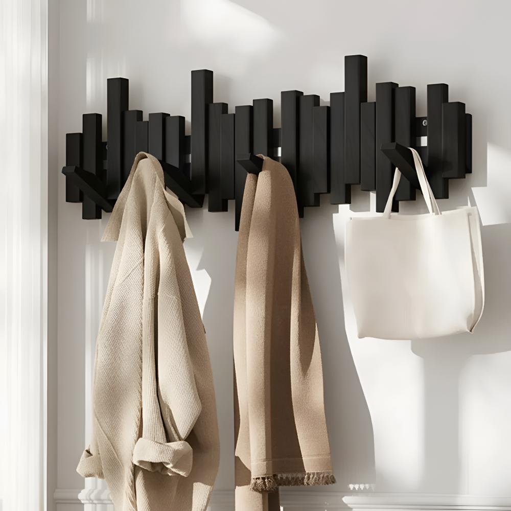 Magnetische Kleiderhaken aus Holz – Klappbare Wandhaken Leiste, 4 bis 10 Haken (28-66cm)