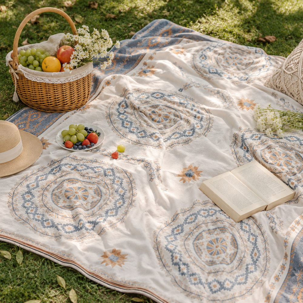 Mandala Überwurfdecke aus Baumwolle – Boho Tagesdecke für Bett, Couch & Wohnzimmer