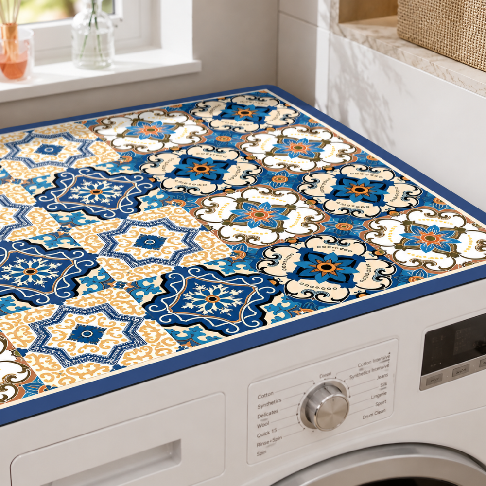 Waschmaschinen Abdeckung mit Retro Mosaik Muster – Schutzmatte für Waschmaschine, Küche & Waschküche