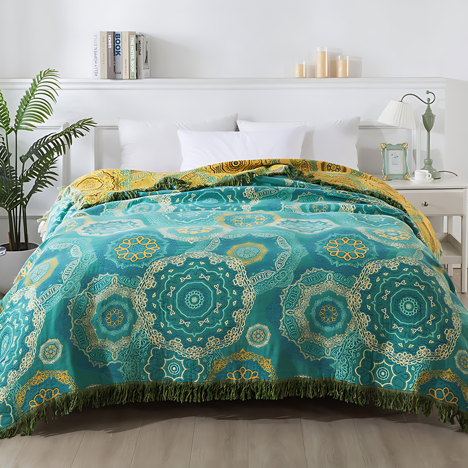 Mara Wolldecke | 100% Baumwolle, Mandala-Design für Sofa und Bett 0