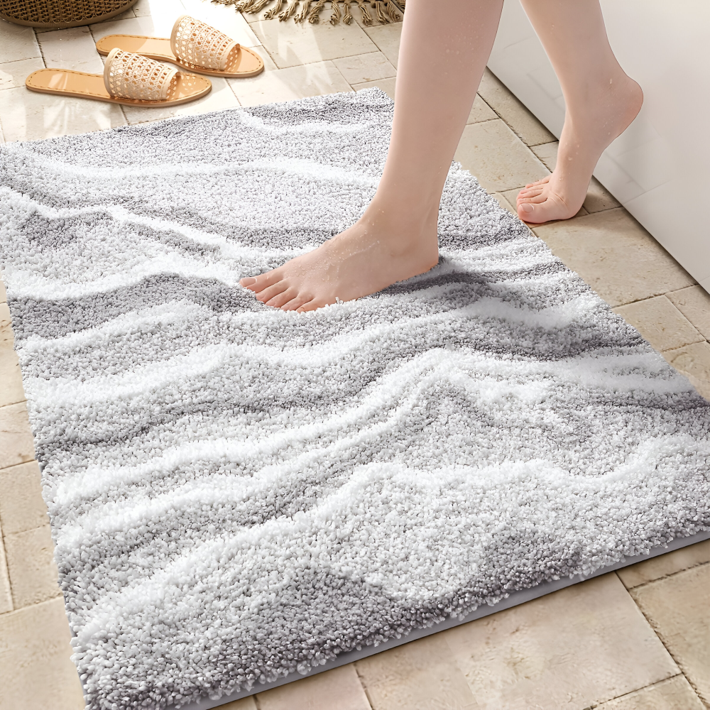 Marmor Design Plüsch Rutschfeste Badematte - Absorbierende Polyester Rechteckig Badematte