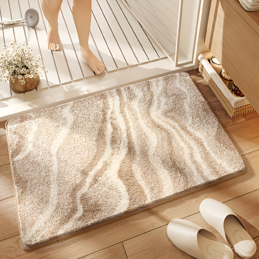 Marmor Design Plüsch Rutschfeste Badematte - Absorbierende Polyester Rechteckig Badematte