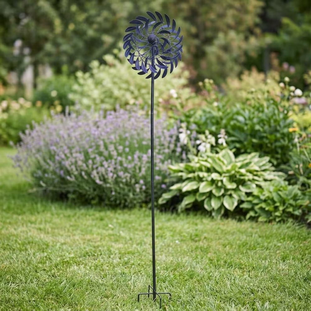 Metall Windspinner für Garten – Kinetische Gartenstecker Deko mit Lila-Blauen Blättern für Rasen, Terrasse & Balkon