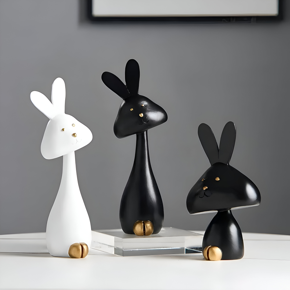 MiniCraft Osterdeko - Schwarz & Weiß Harz Ostern Kaninchen & Hirsch Figuren