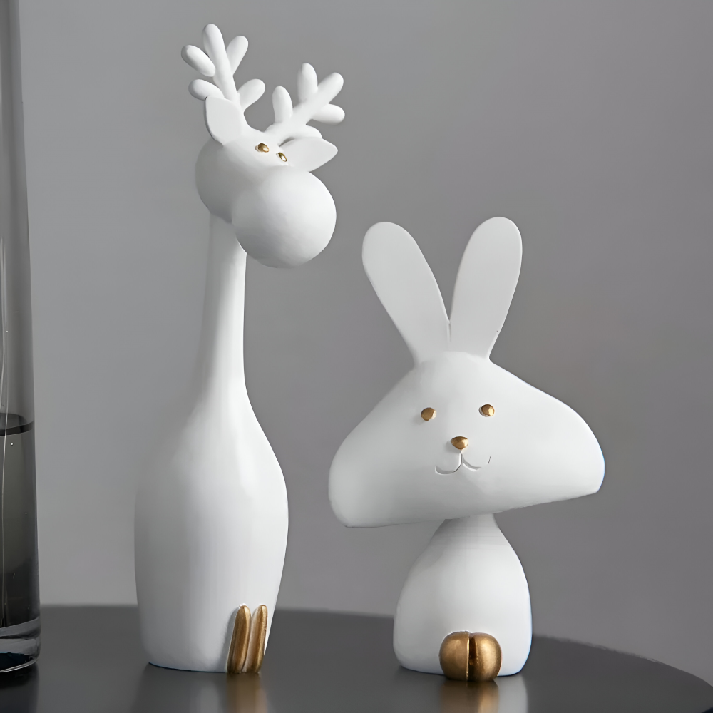 MiniCraft Osterdeko - Schwarz & Weiß Harz Ostern Kaninchen & Hirsch Figuren