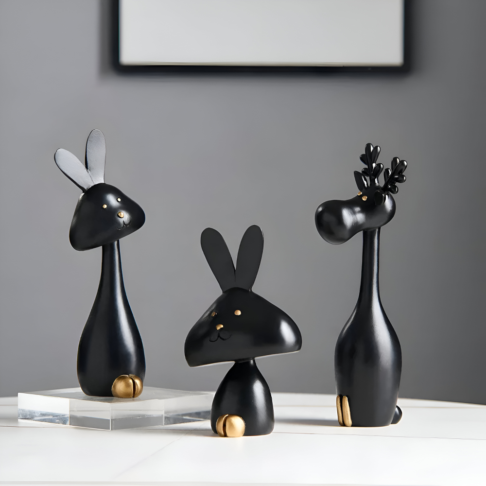 MiniCraft Osterdeko - Schwarz & Weiß Harz Ostern Kaninchen & Hirsch Figuren