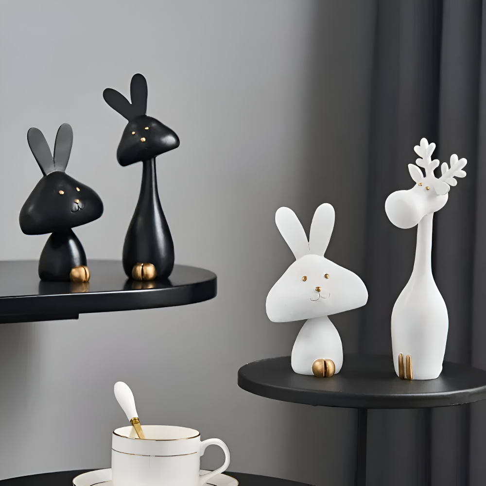 MiniCraft Osterdeko - Schwarz & Weiß Harz Ostern Kaninchen & Hirsch Figuren