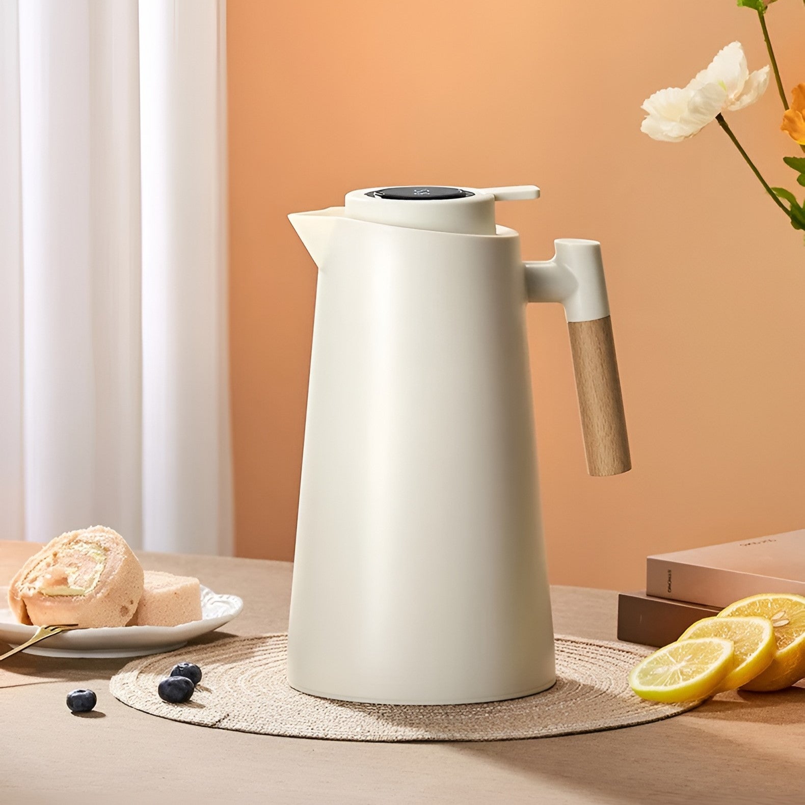 Minimalistische Thermoskanne 1L - Auslaufsicher Elegantes Design für Heiße und Kalte Getränke