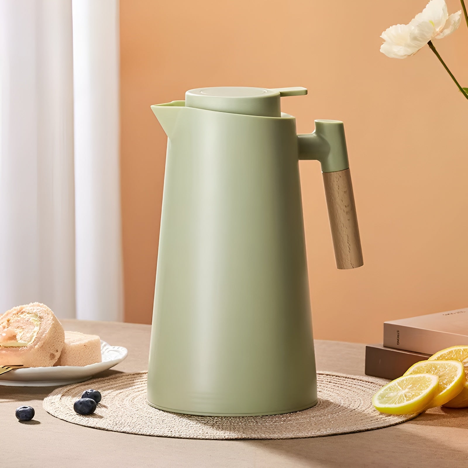 Minimalistische Thermoskanne 1L - Auslaufsicher Elegantes Design für Heiße und Kalte Getränke