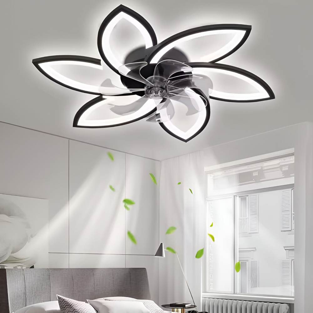 Moderner Schwarzer Deckenventilator mit Licht - Smarte Dimmbare Lampe mit Fernbedienung - 6 Einstellbare Ventilatorgeschwindigkeiten
