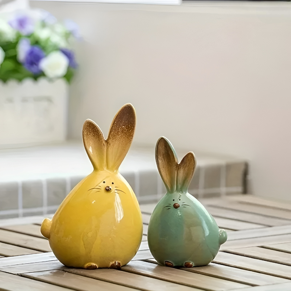 Moderne Geometrische Keramik-Osterhasen-Skulptur - Stilvolle Tischdekoration für Ostern Deko