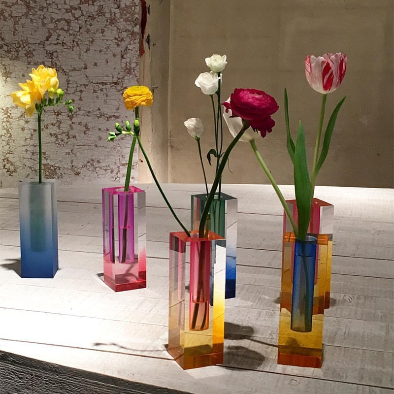 Moderne Prisma-Acrylvase - Regenbogenfarben Zylinder für Kreative Blumenarrangements 5