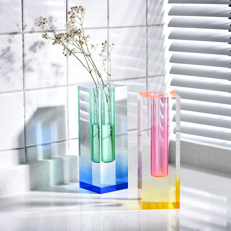 Moderne Prisma-Acrylvase - Regenbogenfarben Zylinder für Kreative Blumenarrangements 6