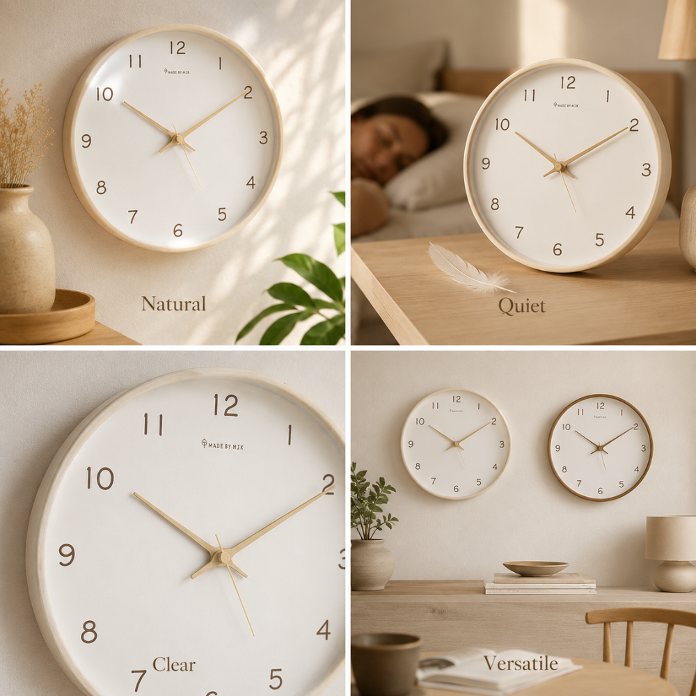 Moderne Wanduhr 30 cm aus Holz – Leise Runde Uhr im Skandinavischen Design für Wohnzimmer & Büro