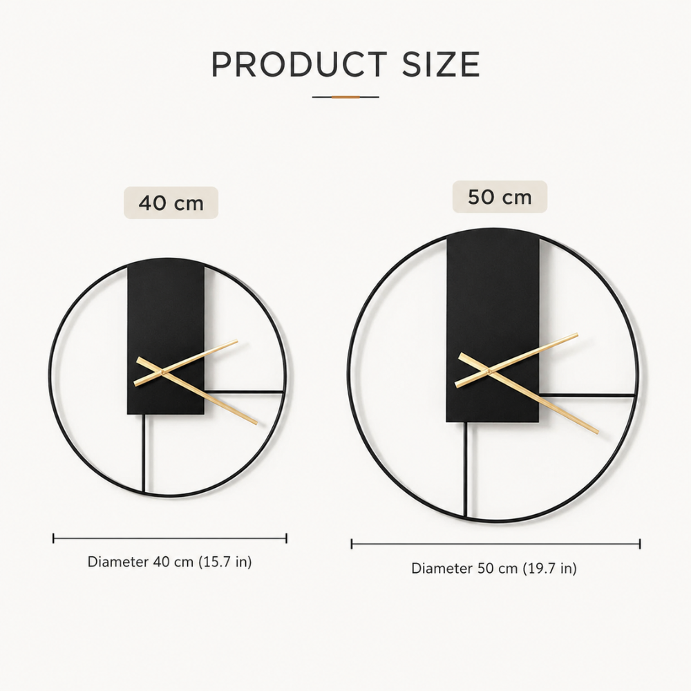 Moderne Wanduhr Metall Rund – Schwarze Design Uhr mit Goldenen Zeigern für Wohnzimmer, Büro & Flur
