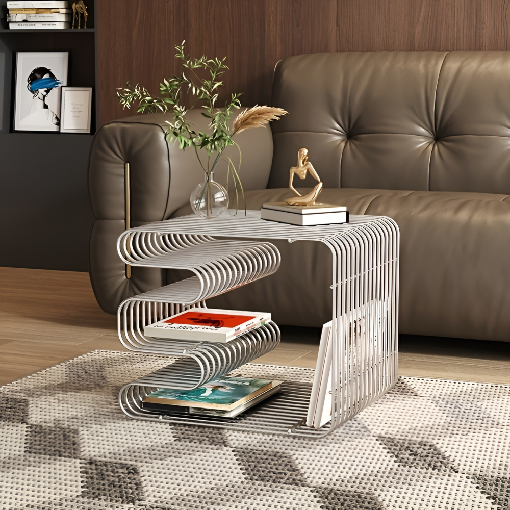 Moderner Beistelltisch mit Ablage – Metall Couchtisch quadratisch, 32x32x41 cm, Schwarz