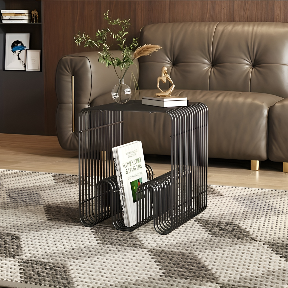 Moderner Beistelltisch mit Ablage – Metall Couchtisch quadratisch, 32x32x41 cm, Schwarz
