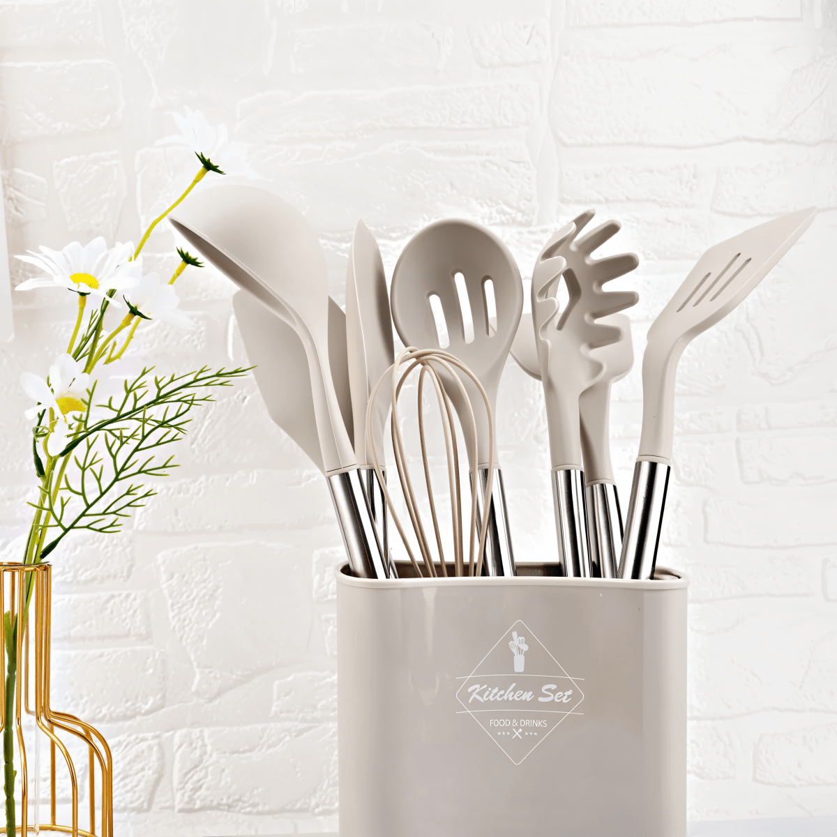 Modernes 12-Teiliges Silikon Küchenutensilien Set - Hitzebeständige Edelstahlgriffe in Elegant Schwarz für Stilvolles Kochen 0