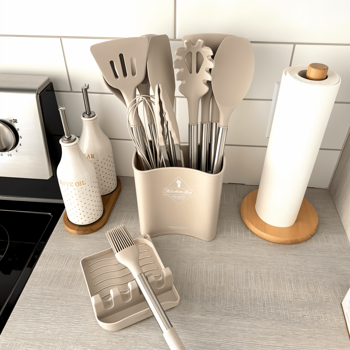 Modernes 12-Teiliges Silikon Küchenutensilien Set - Hitzebeständige Edelstahlgriffe in Elegant Schwarz für Stilvolles Kochen 1