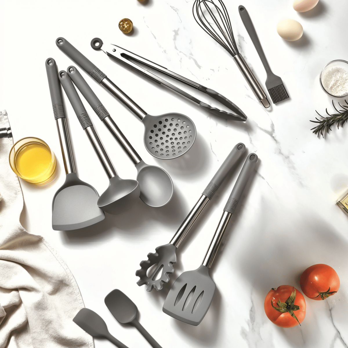 Modernes 12-Teiliges Silikon Küchenutensilien Set - Hitzebeständige Edelstahlgriffe in Elegant Schwarz für Stilvolles Kochen 3