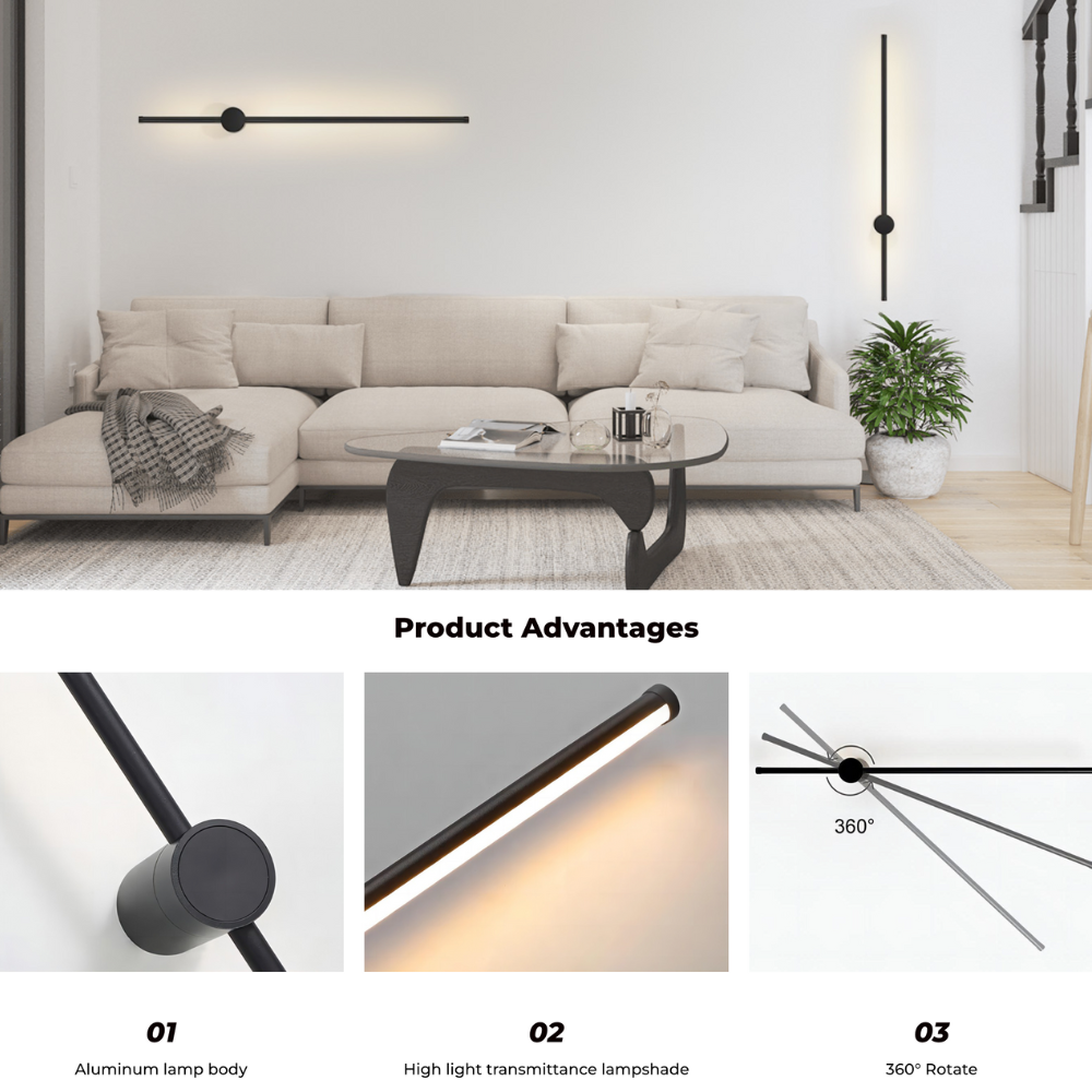 ModiStrip Wandleuchte - Minimalistische Schwarze Linien Wandleuchte Innen - LED Beleuchtung