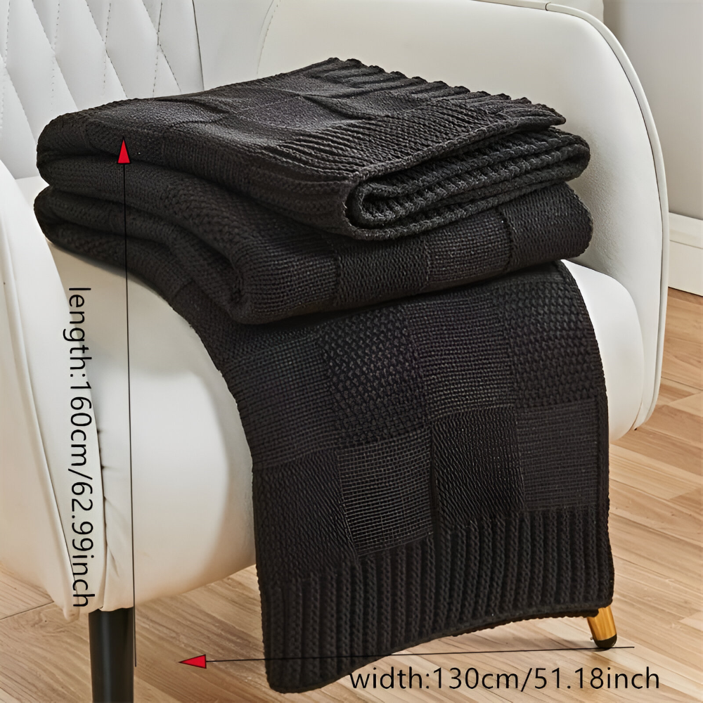 MonoKnit Plaid - Weiß Schwarz Gestrickt Throw für Bett - Solide Acryl Fleece Blanket