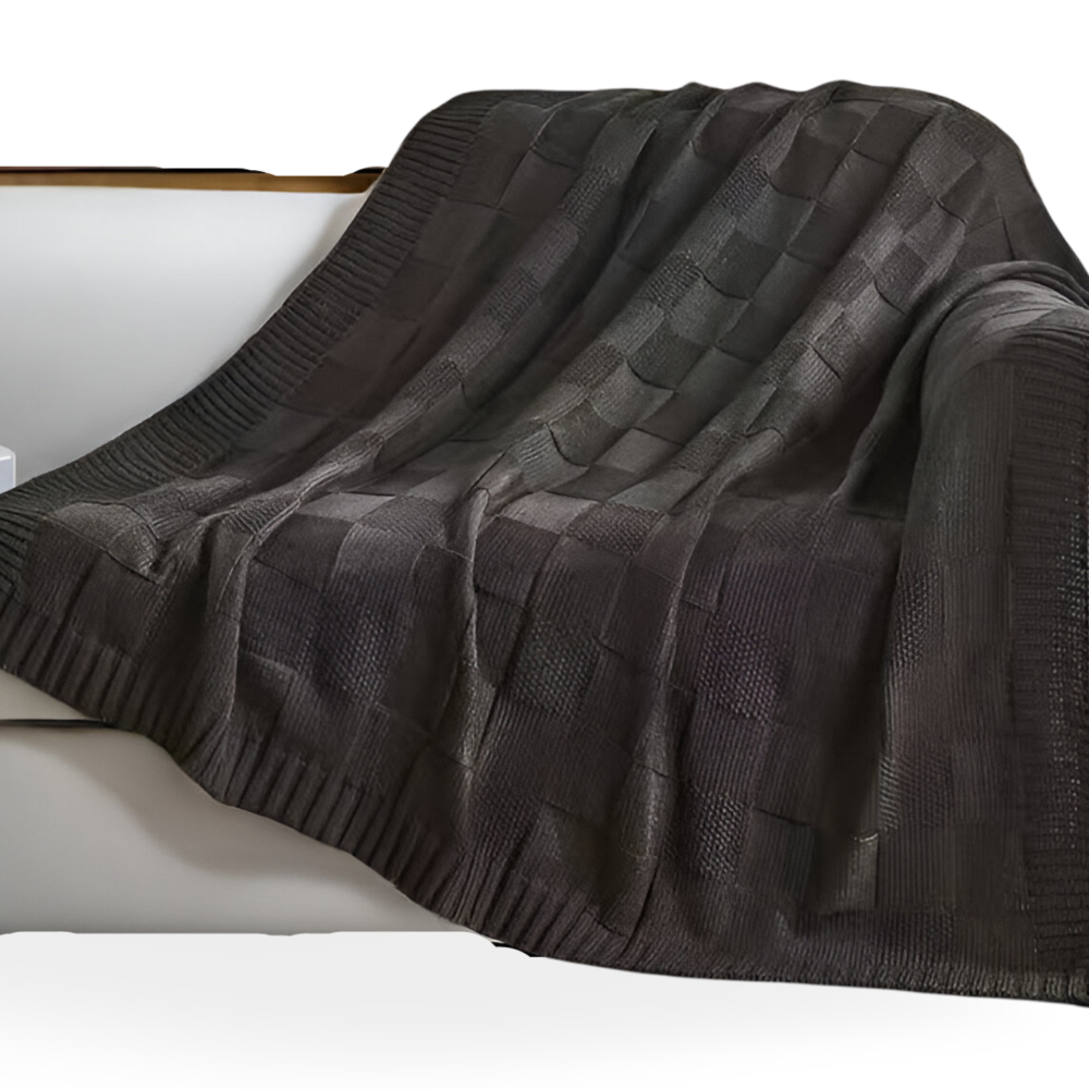 MonoKnit Plaid - Weiß Schwarz Gestrickt Throw für Bett - Solide Acryl Fleece Blanket