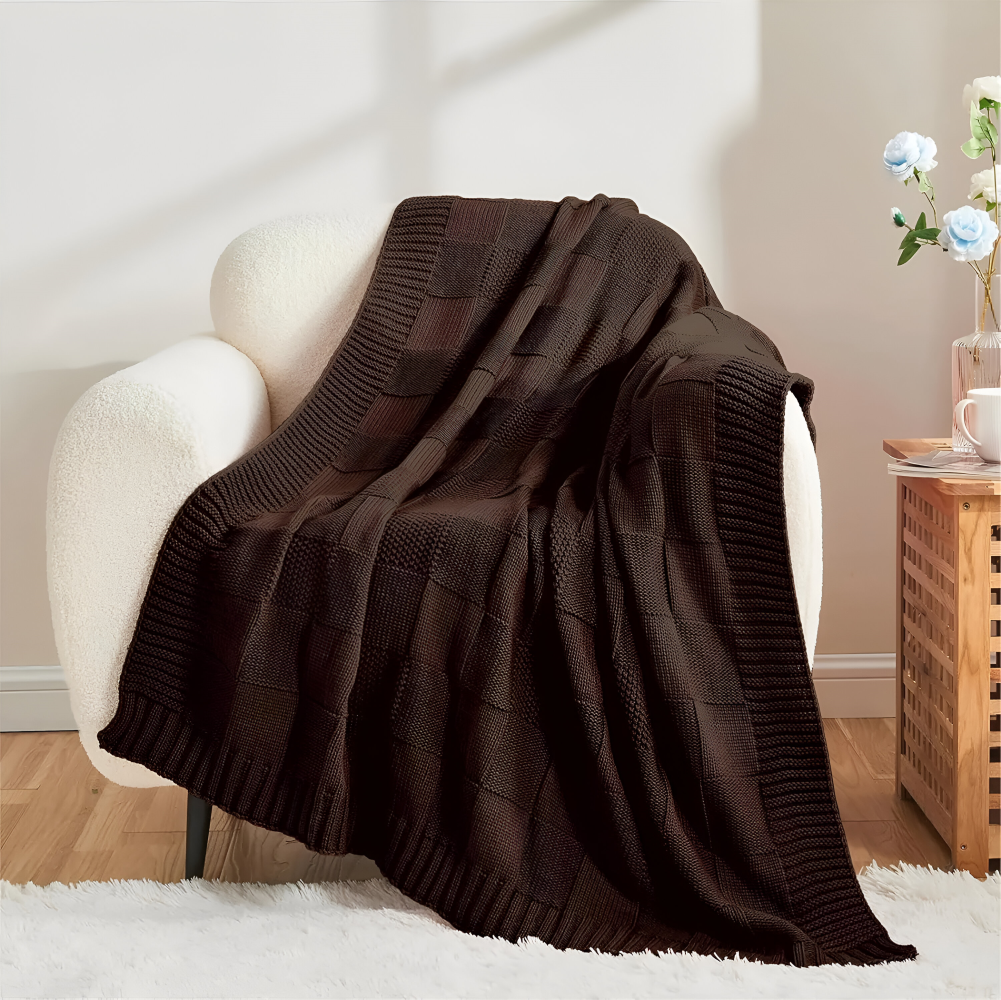 MonoKnit Plaid - Weiß Schwarz Gestrickt Throw für Bett - Solide Acryl Fleece Blanket
