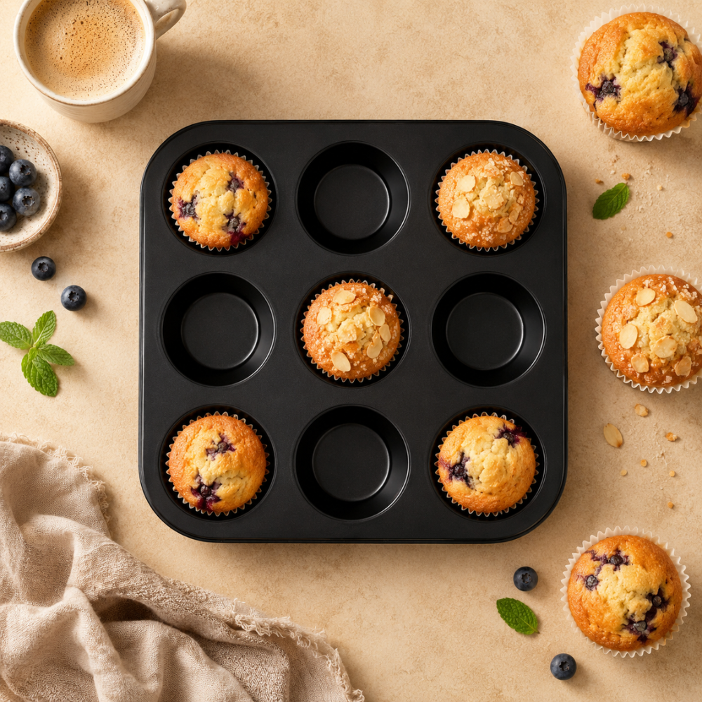 Muffinform aus Kohlenstoffstahl – Antihaft Backform für Muffins, Cupcakes & kleine Kuchen
