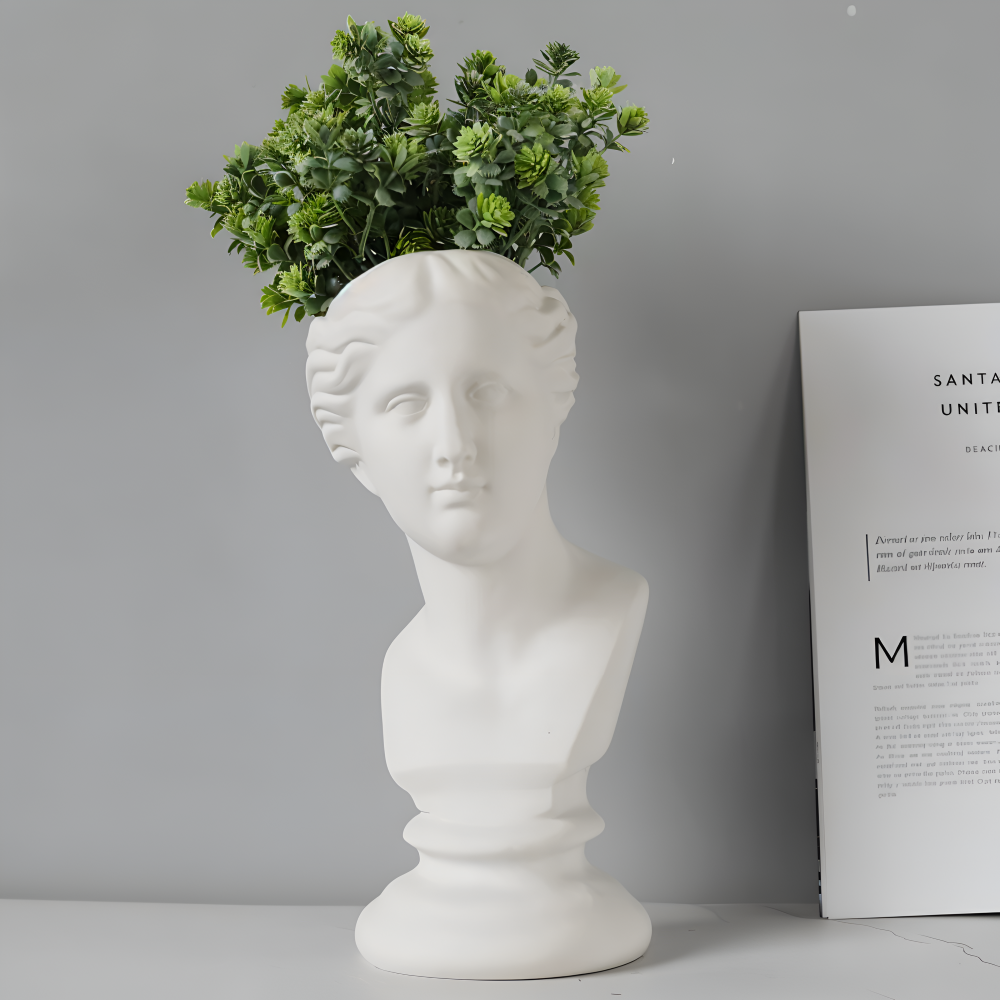 Mythischer Blumentopf - Griechischer Kopf Übertopf - Gesicht Pflanztopf - Griechischer Kopf Statue