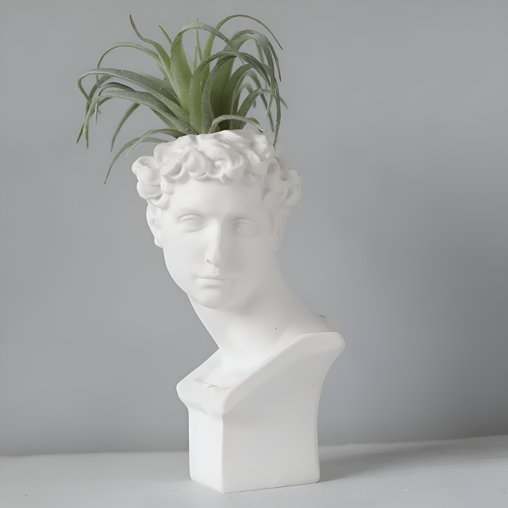 Mythischer Blumentopf - Griechischer Kopf Übertopf - Gesicht Pflanztopf - Griechischer Kopf Statue