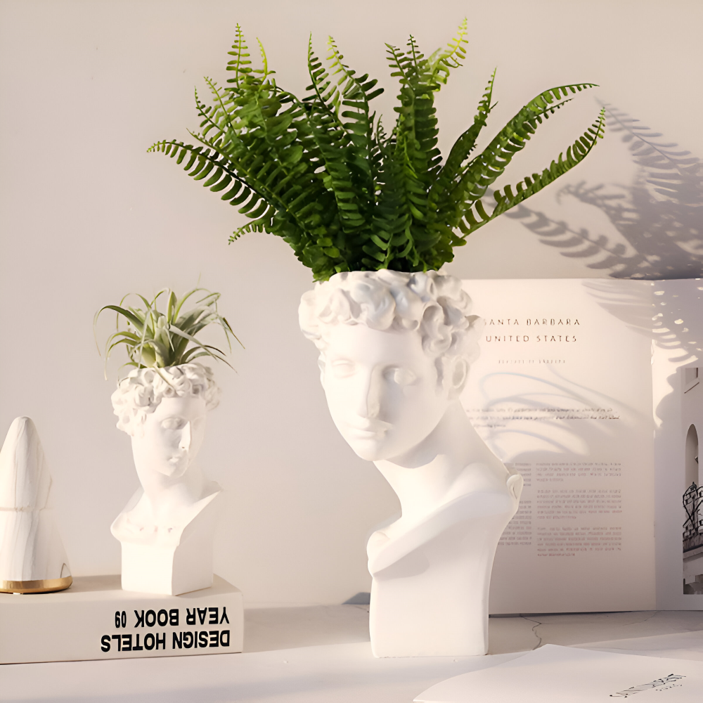 Mythischer Blumentopf - Griechischer Kopf Übertopf - Gesicht Pflanztopf - Griechischer Kopf Statue