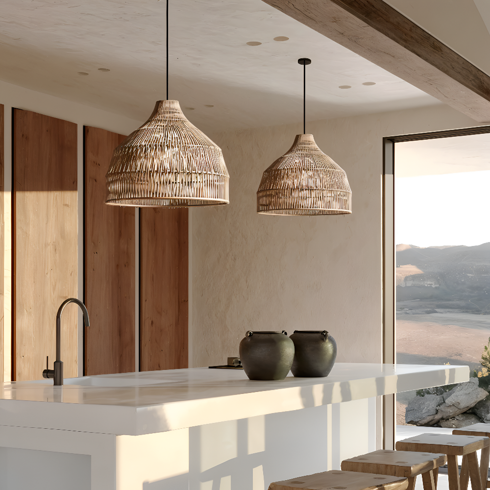 NativeHue Pendelleuchte - Naturbraune Rattan-Hängelampe