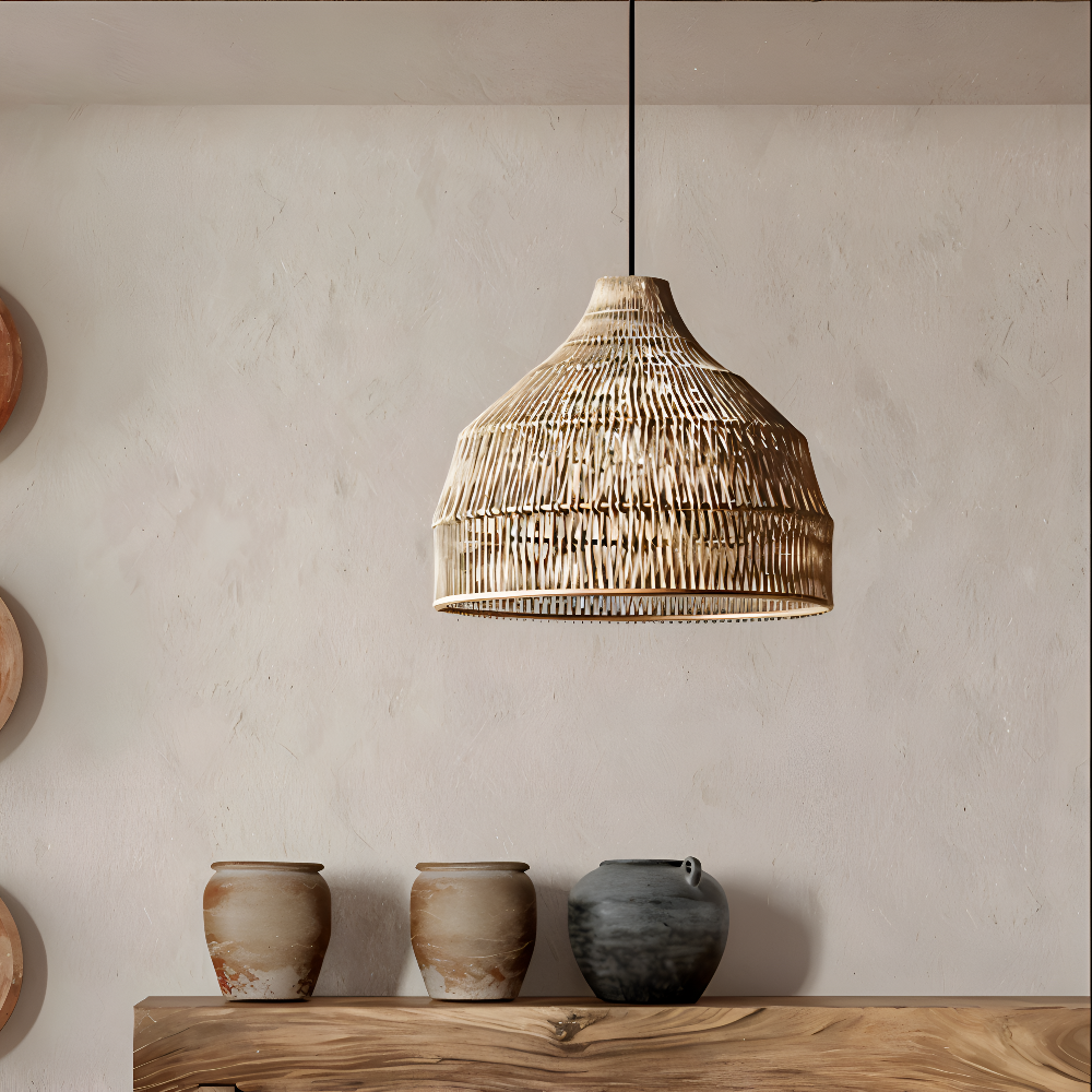 NativeHue Pendelleuchte - Naturbraune Rattan-Hängelampe