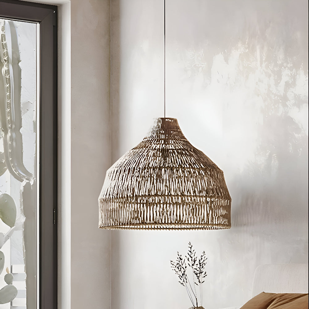 NativeHue Pendelleuchte - Naturbraune Rattan-Hängelampe