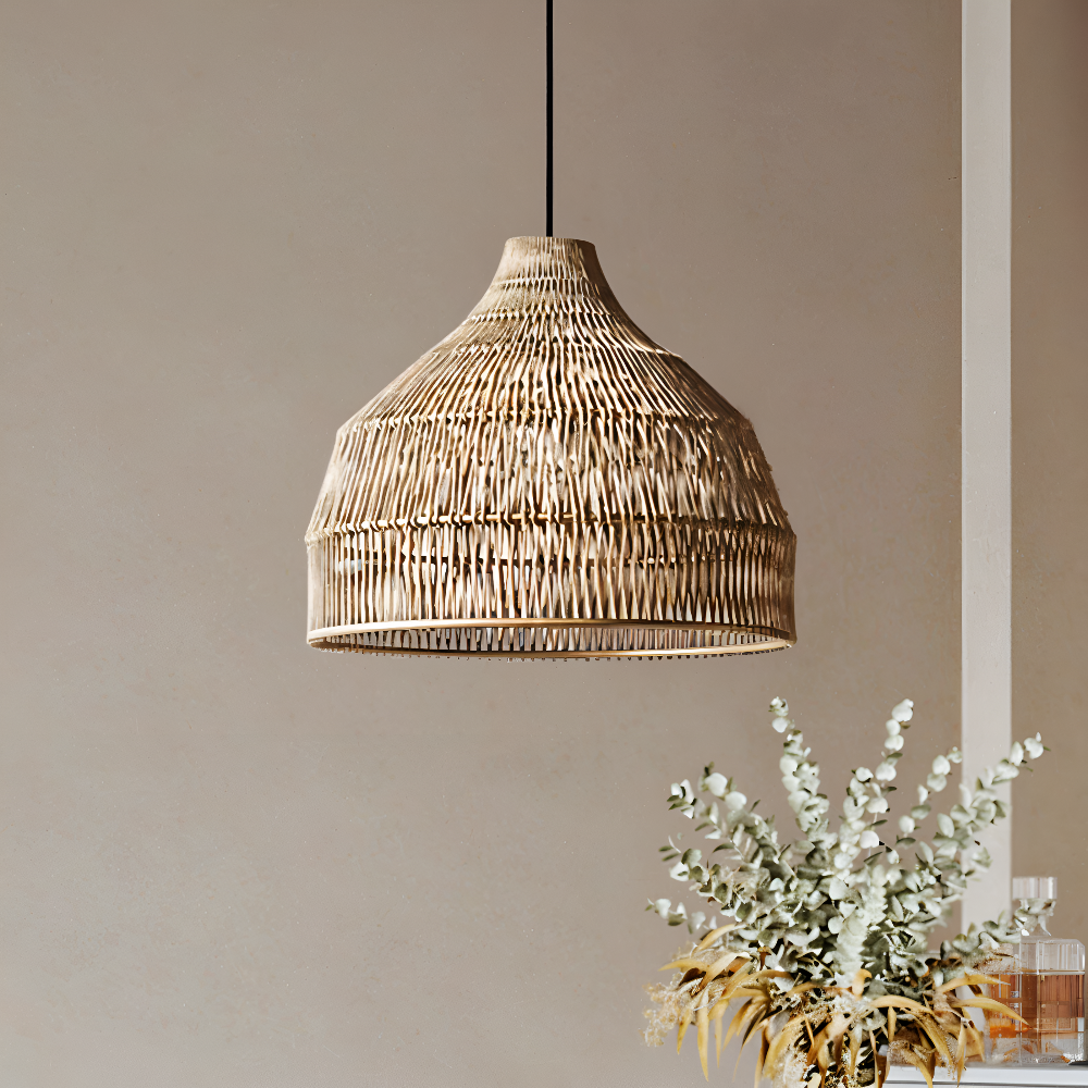 NativeHue Pendelleuchte - Naturbraune Rattan-Hängelampe