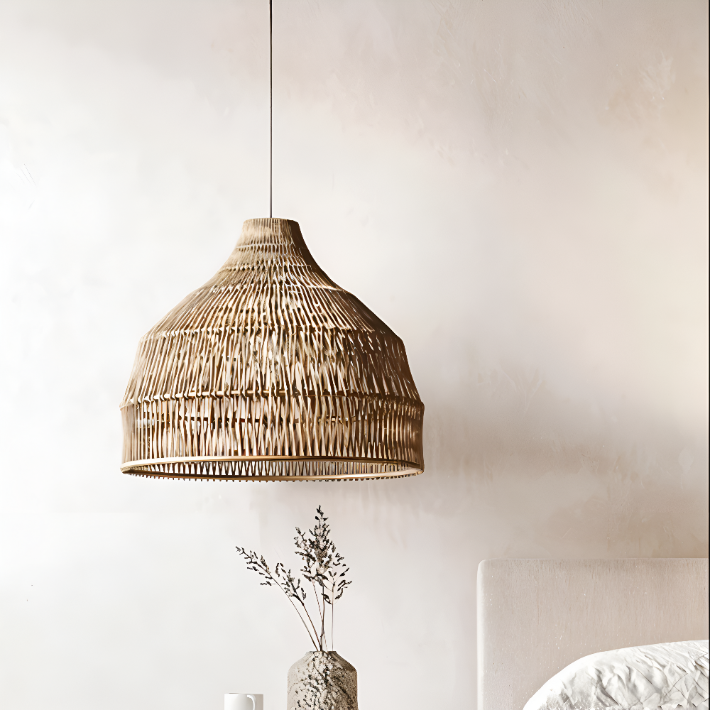 NativeHue Pendelleuchte - Naturbraune Rattan-Hängelampe
