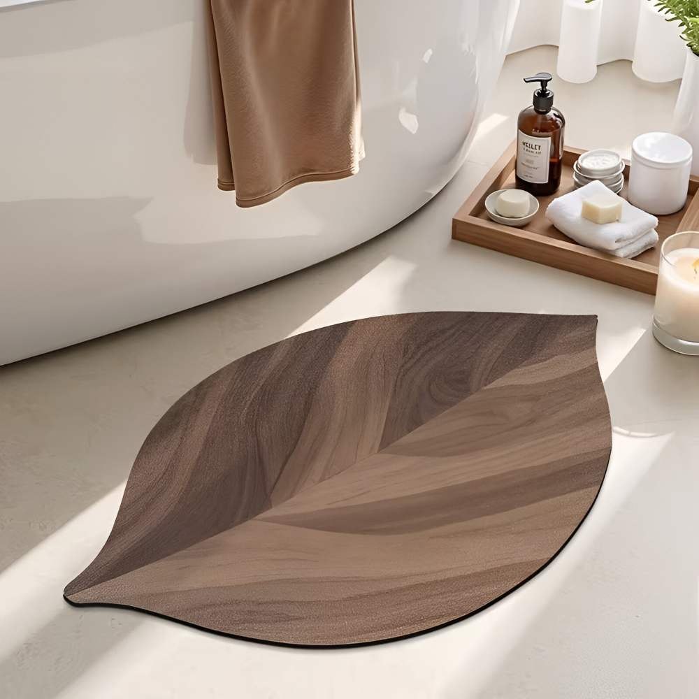 Natürliche Blatt Badezimmermatte - Wasserabsorbierend und Rutschfest für Duschen und Waschbecken, Oval, 2100 g/m²