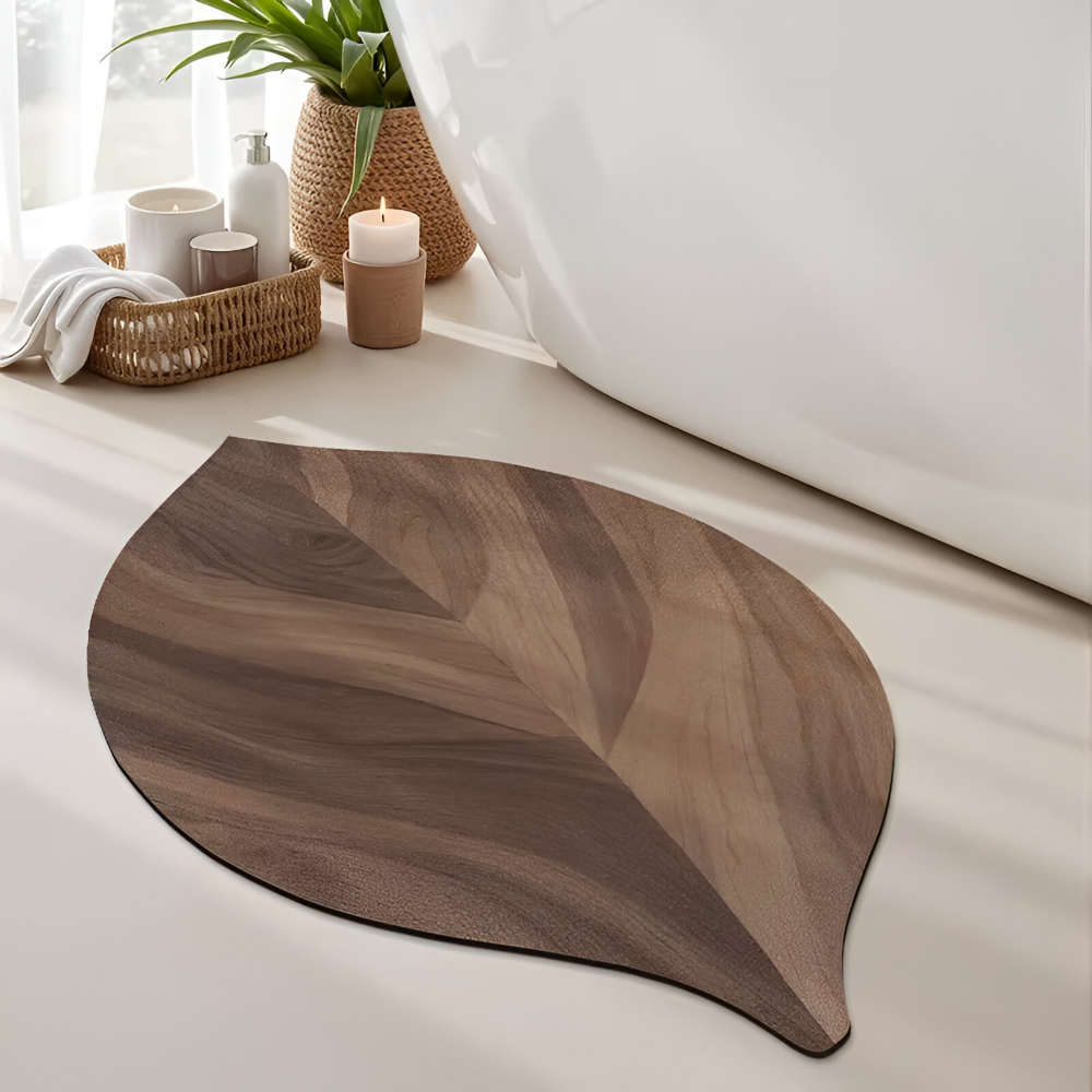Natürliche Blatt Badezimmermatte - Wasserabsorbierend und Rutschfest für Duschen und Waschbecken, Oval, 2100 g/m²