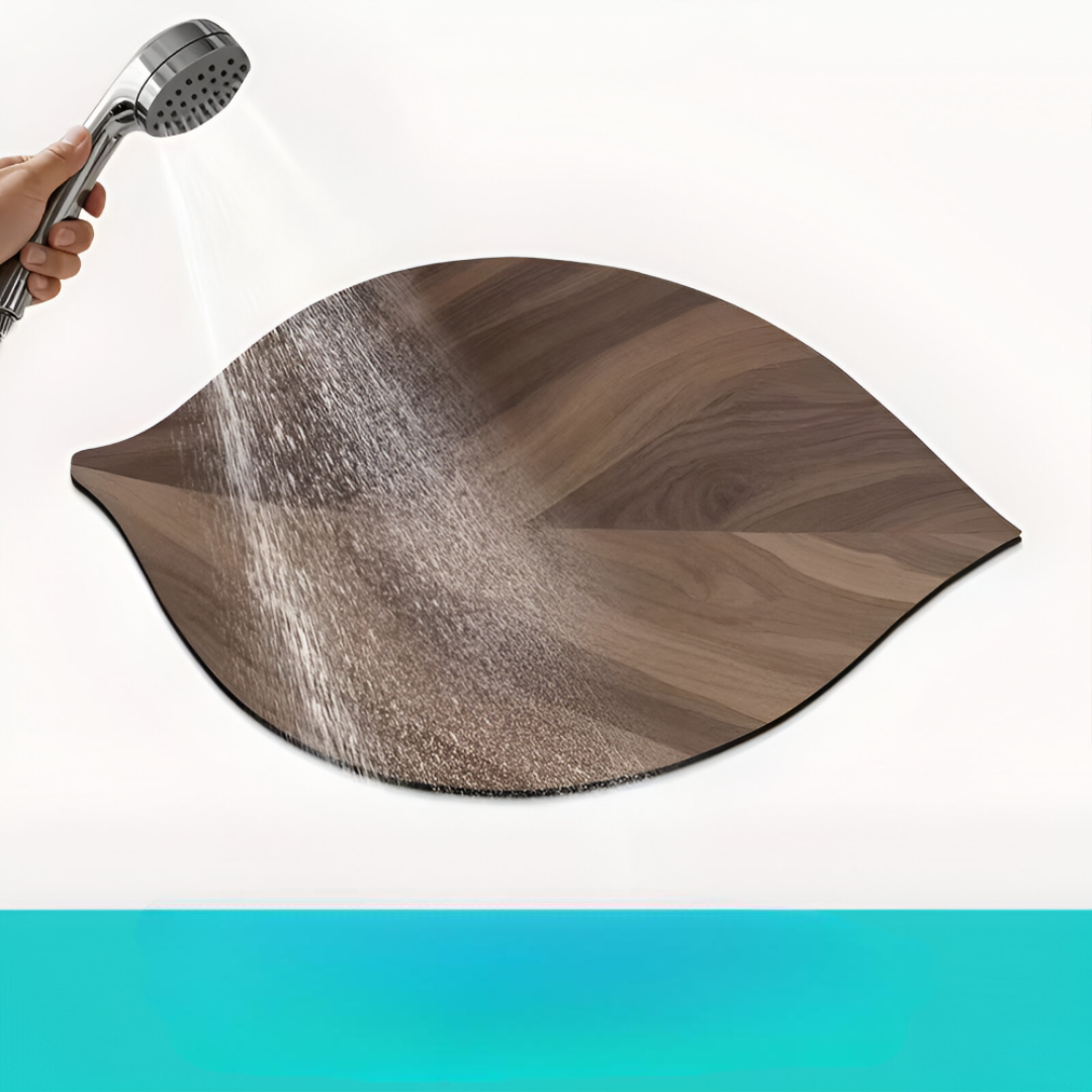 Natürliche Blatt Badezimmermatte - Wasserabsorbierend und Rutschfest für Duschen und Waschbecken, Oval, 2100 g/m²