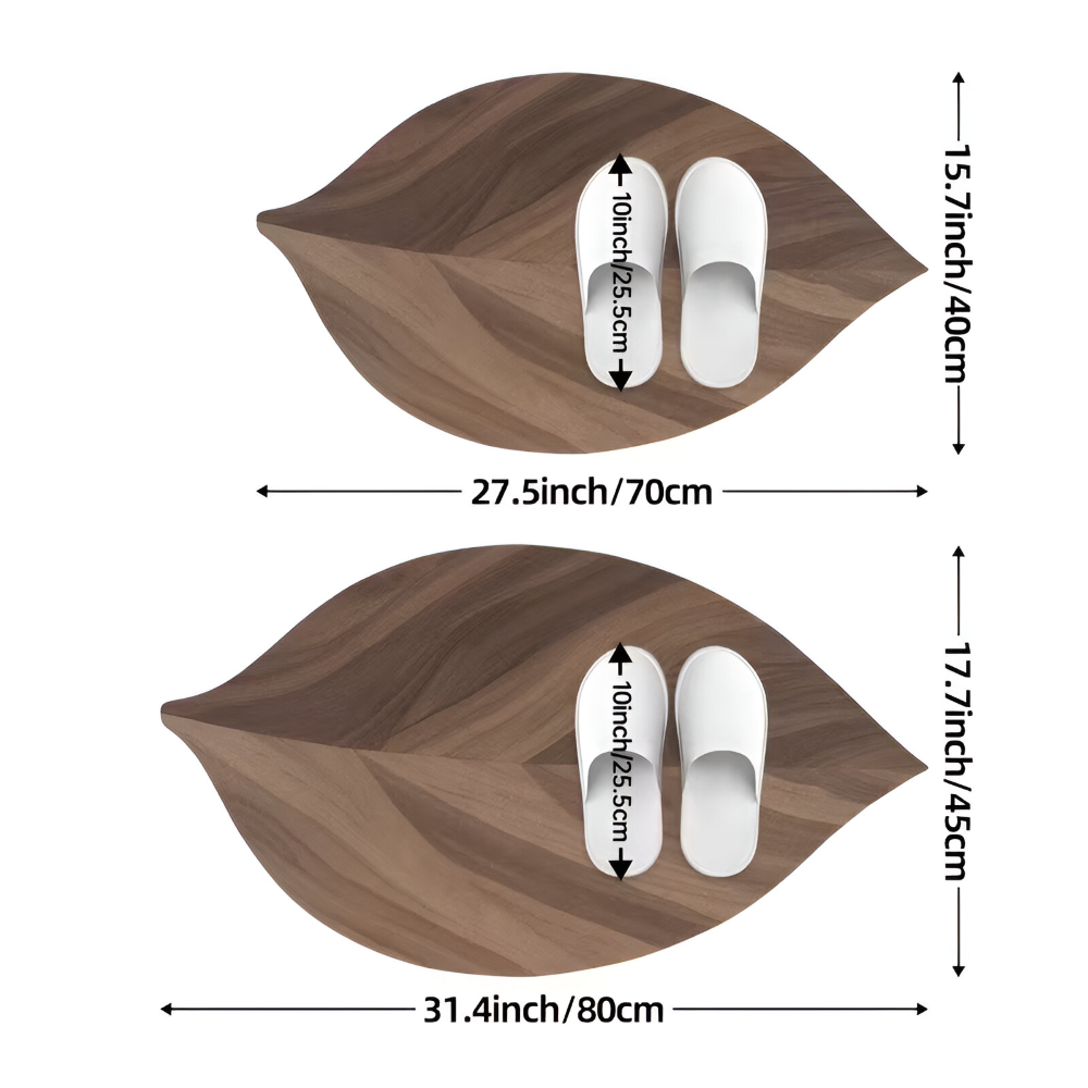 Natürliche Blatt Badezimmermatte - Wasserabsorbierend und Rutschfest für Duschen und Waschbecken, Oval, 2100 g/m²