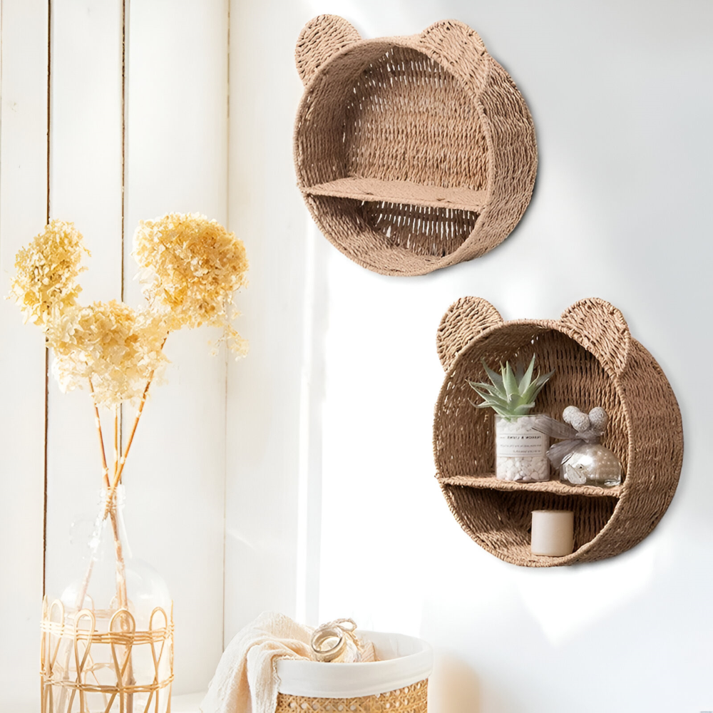 Natürliche Rattan Wandregal in Tierform für eine Stilvolle Wohnraumgestaltung