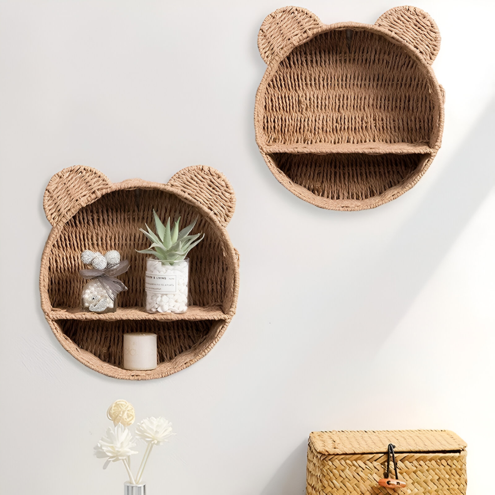 Natürliche Rattan Wandregal in Tierform für eine Stilvolle Wohnraumgestaltung