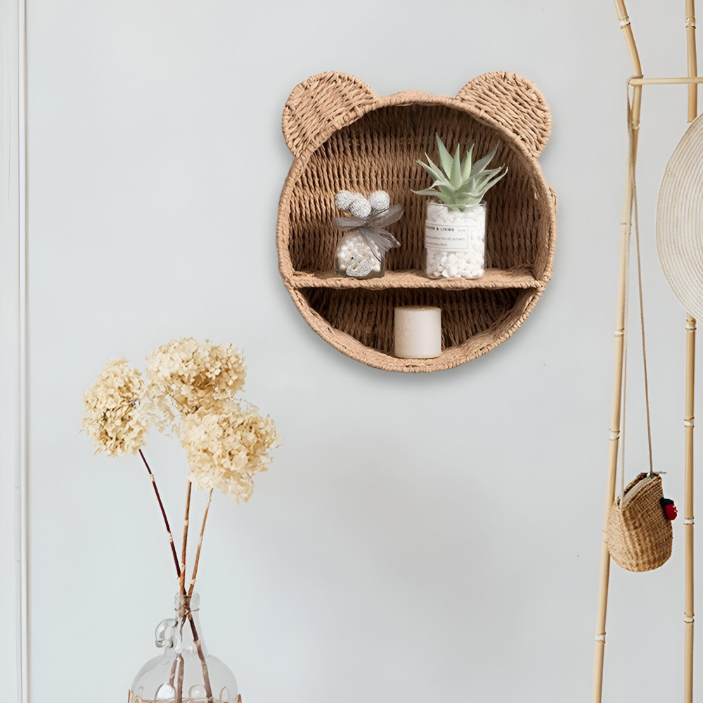 Natürliche Rattan Wandregal in Tierform für eine Stilvolle Wohnraumgestaltung