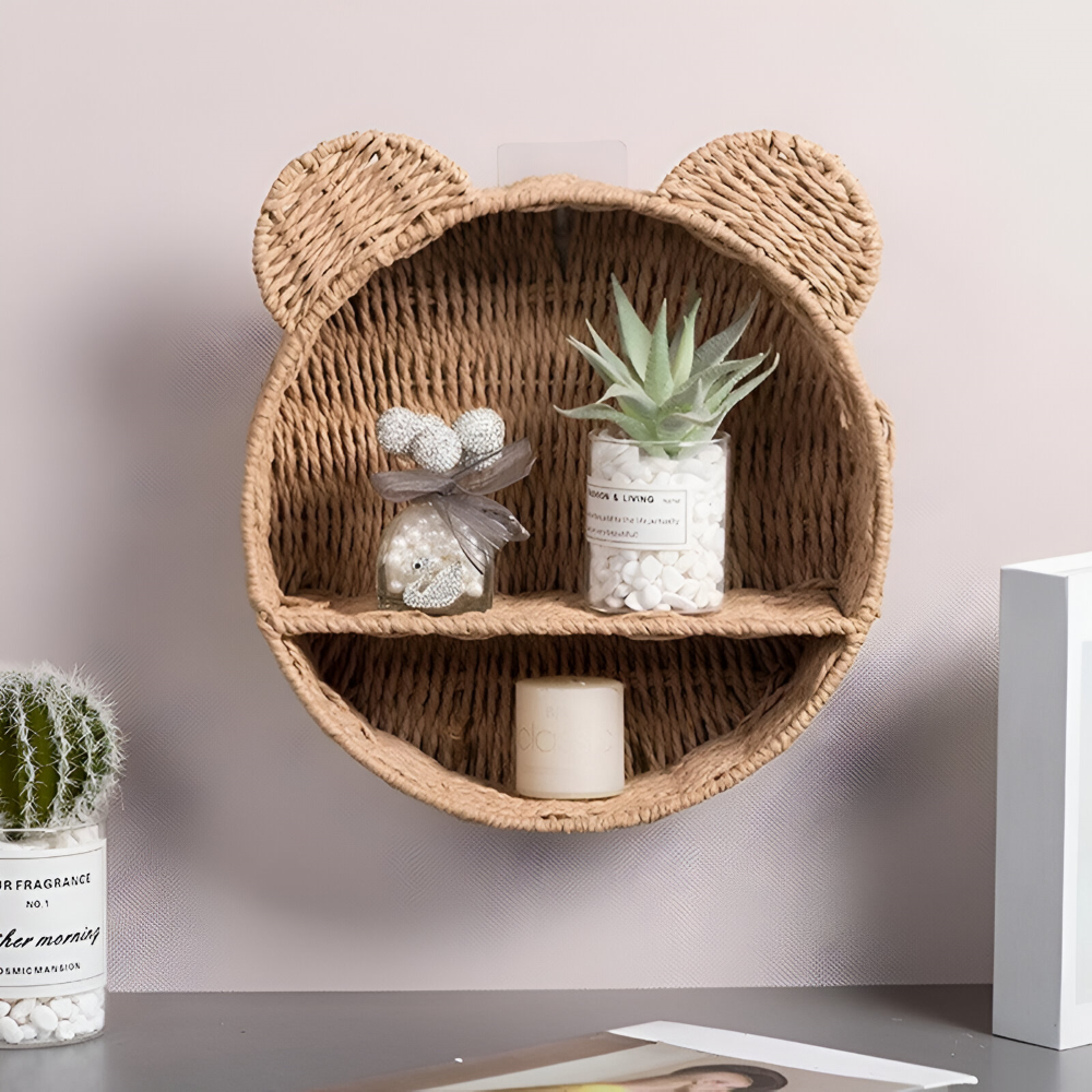 Natürliche Rattan Wandregal in Tierform für eine Stilvolle Wohnraumgestaltung