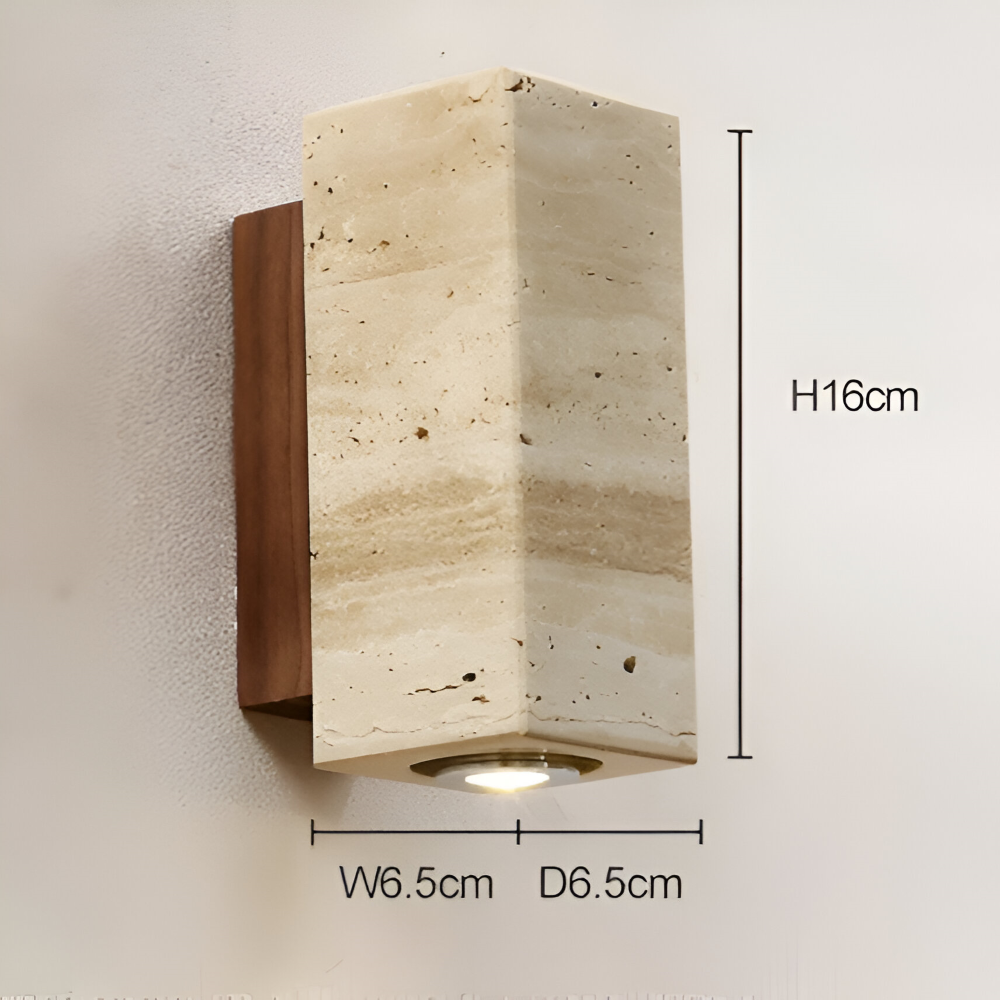 Naturstein Wandleuchte - Travertin Wandleuchte - Strip Wandleuchte Marmor Holzsockel