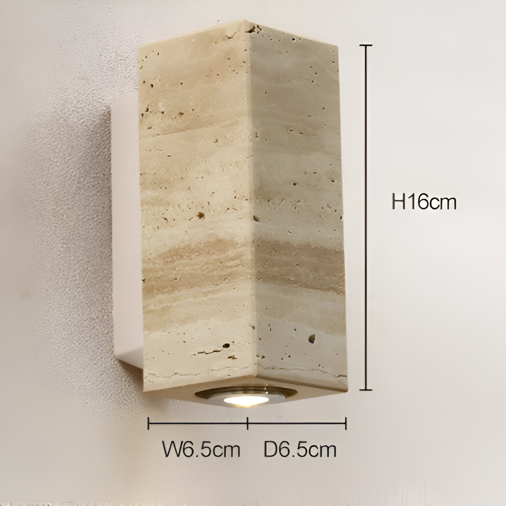 Naturstein Wandleuchte - Travertin Wandleuchte - Strip Wandleuchte Marmor Holzsockel